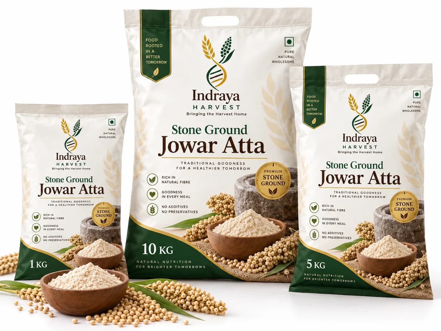 Stone Ground Jowar Atta in 1 kg, 5 kg and 10 kg packs